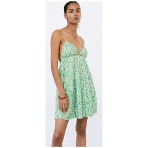 ZARA Green Floral Cut Out Open Back Mini Dress
